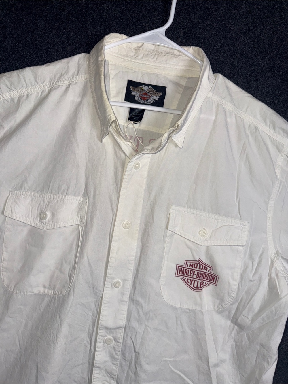 Harley-Davidson White Button-Down Shirt with Chest Logo Mechanic Shirt XL